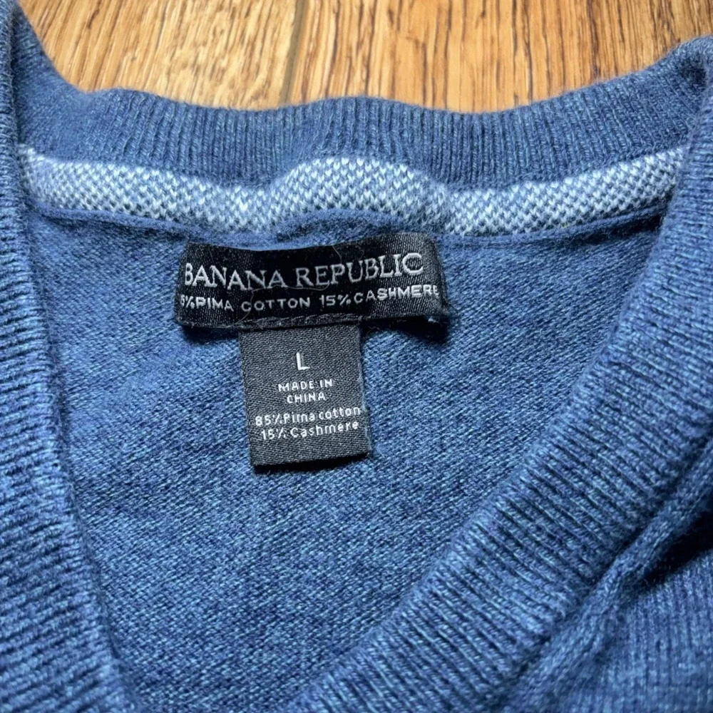 Banana Republic Blue Pima Cotton Cashmere VNeck Sweater Mens Large Knit Pullover